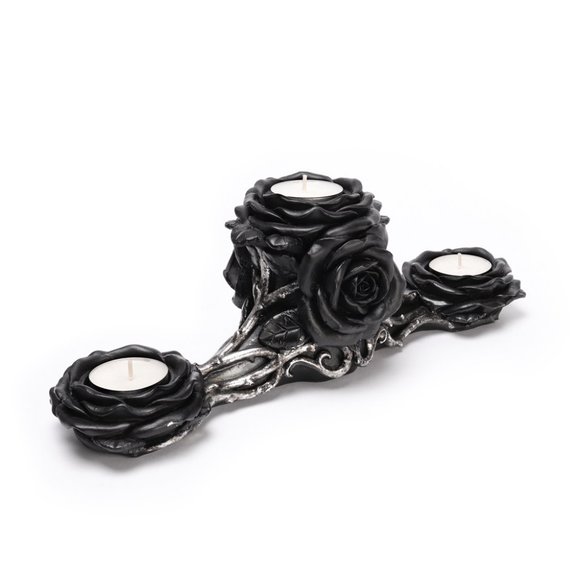 DISCONTINUED!! Alchemy Gothic Black Rose Tea Light Candle Holder - Picture 3 of 5